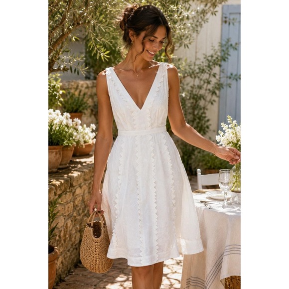 Anthropologie Dresses & Skirts - Anthropologie White Textured Jacquard Fit & Flare V-Neck Dress NWT Size 4 $168